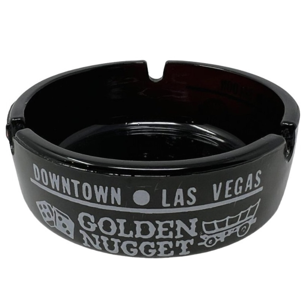 Vintage Golden Nugget Ashtray Gambling Hall Downtown Las‎ Vegas 70s Black Glass